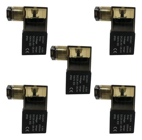 Kit 05 Bobinas Solenoide 24v Com Led Para Válvulas